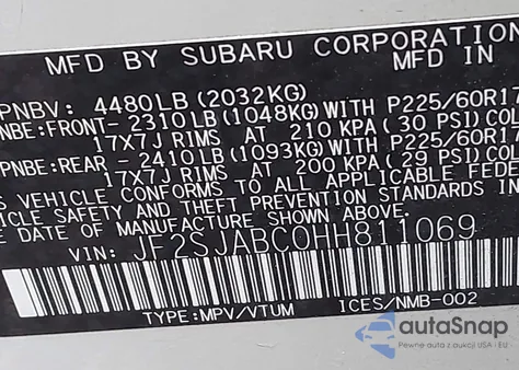 2017 Subaru Forester 2.5I из США, поврежденный, VIN JF2SJABC0HH811069